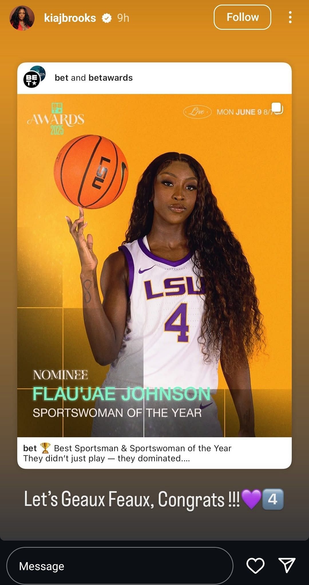 Flau'Jae Johnson's mother Kia J Brooks reacts to her nomination (Image via Instagram/kiajbrooks)
